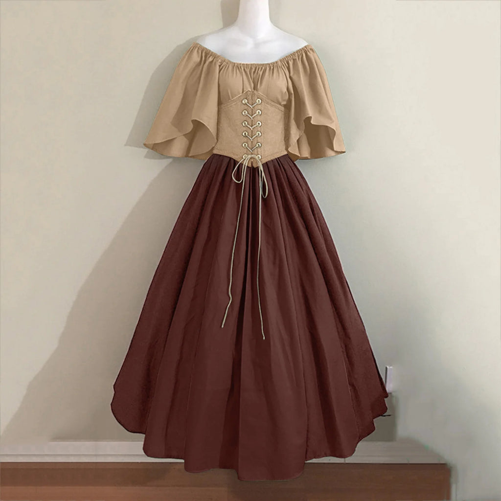 Womens Renaissance Faire Dresses Medieval Irish Traditional plus Size Dresses Ruffle over Dress Corset Retro Cosplay Gown Clothing